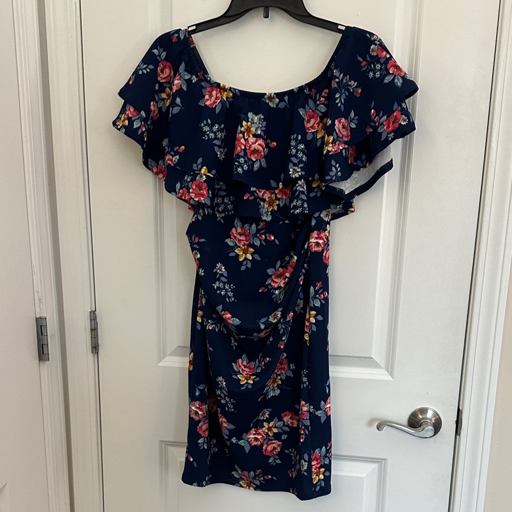 Floral Off-Shoulder Navy Maternity Dress